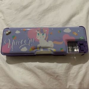 Y2K Inspired Purple Unicorn Double-Sided Hard Pencil Case with Sharpener